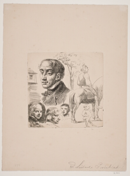 Wilhelm Marstrand, Prøveblad i stylografi med portræthoveder, bonde til hest m.m.