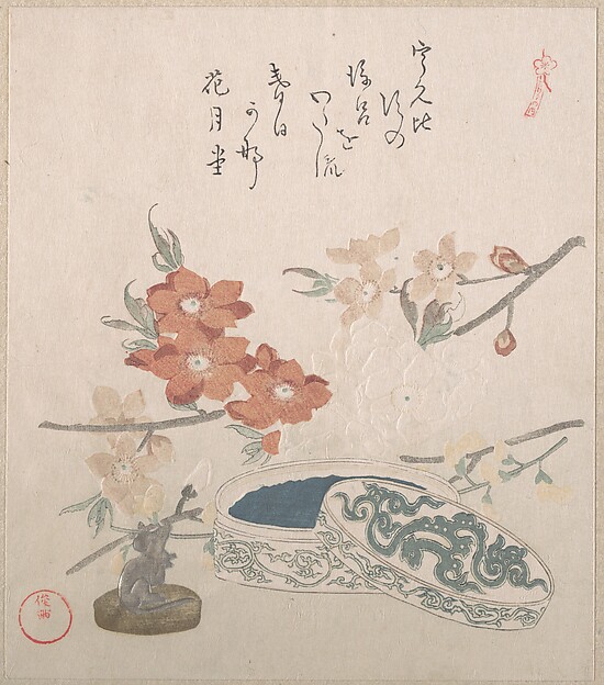 Kubo Shunman, Peach Blossoms, a Seal and a Seal-box