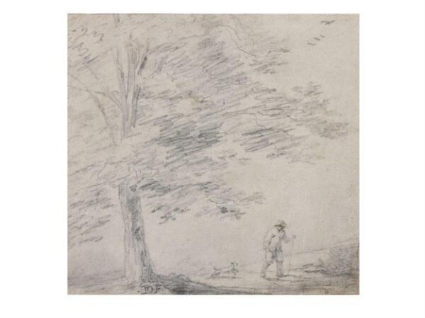 David Teniers the younger, Landscape with a Tree Beside a Road with a Man Walking with his Dog