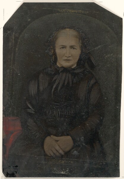 Unknown, [Portrait of woman in black bonnet]