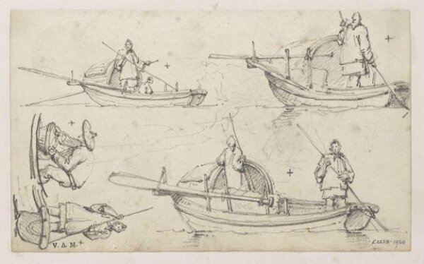 George Chinnery, Five drawings of figures in Tanka boats