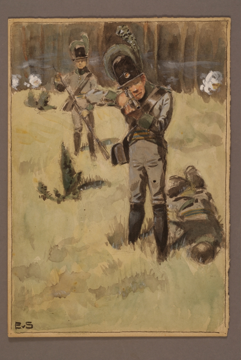 Kjell Hedberg, Plansch med uniform för Infanteriets jägare, ritad av Einar von Strokirch.