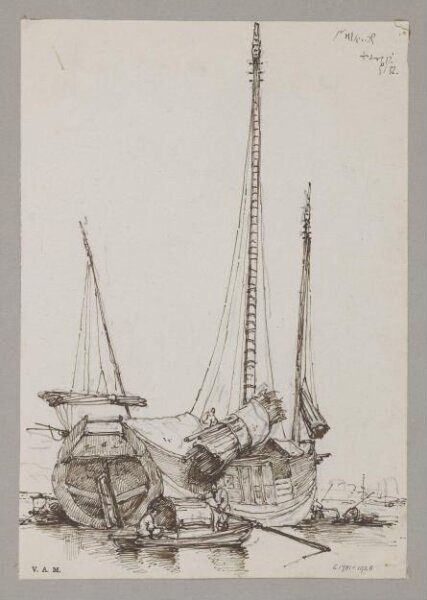 George Chinnery, A Chinese junk with timbers being hauled aboard