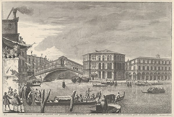 Michele Marieschi, Plate 9: The bridge and market of the Rialto, Venice, from "Views of Venice" (Magnificentiores Selectioresque Urbis Venetiarum Prospectus)