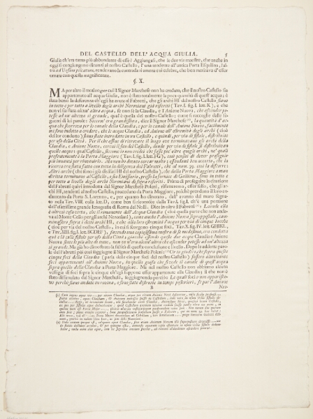 Giovanni Battista Piranesi, Acqua Giulia-fontænen. Tekstblad