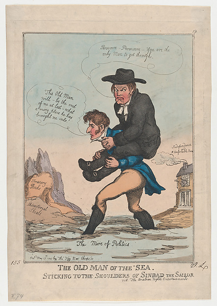 Thomas Rowlandson, The Old Man of the Sea, Sticking to the Shoulders of Sinbad the Sailor