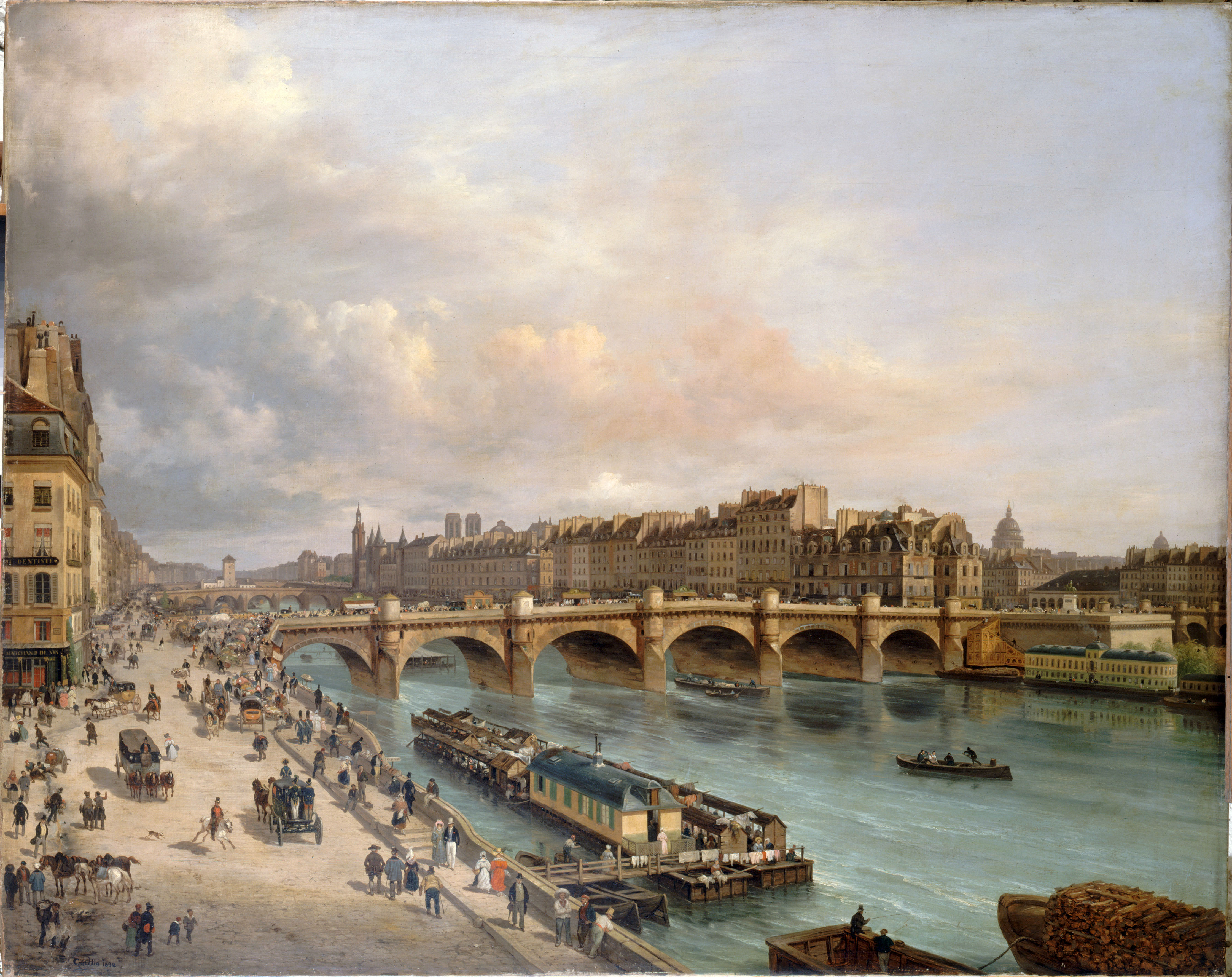 Giuseppe Canella, La Cité et le Pont-Neuf, vus du quai du Louvre