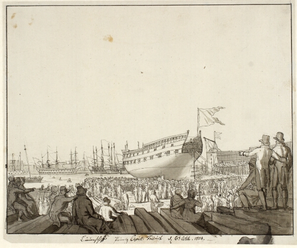 C.W. Eckersberg, Linieskibet Prins Christian Frederik løber af stabelen