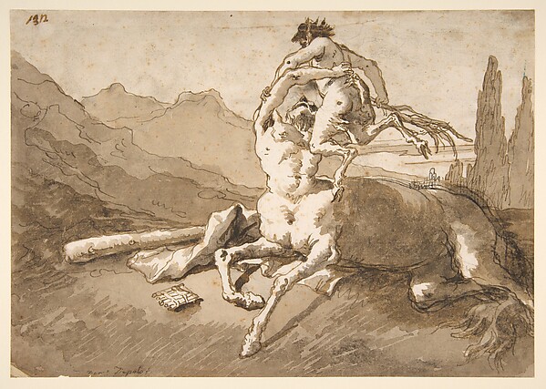 Giovanni Domenico Tiepolo, Centaur Holding Up a Youthful Satyr