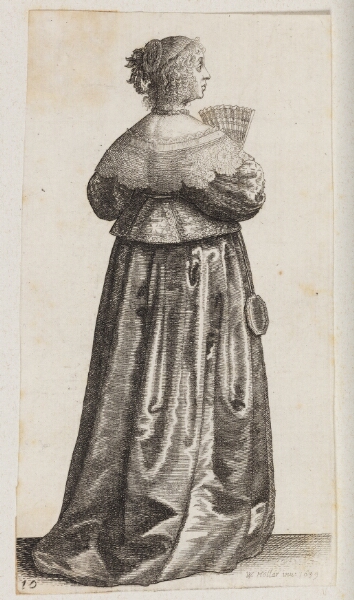 Wenceslaus Hollar, Kvinde med en vifte og et spejl, set bagfra