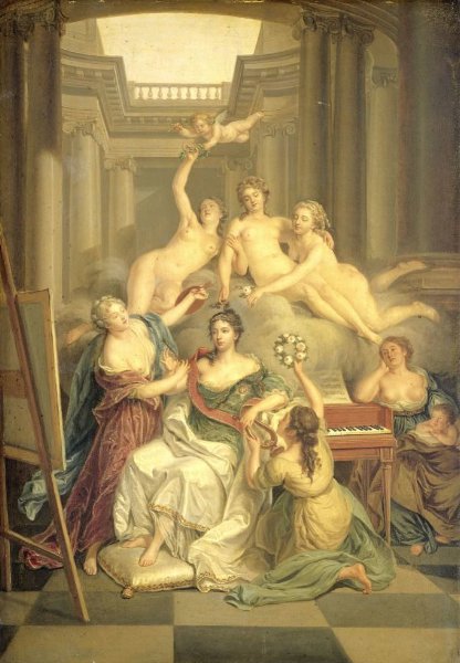 Benjamin Samuel Bolomey, Frederika Sophia Wilhelmina of Prussia (1751-1820). Wife of Prince Willem V, in the Temple of the Arts