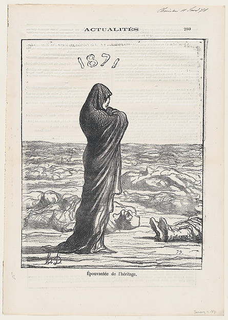 Honoré Daumier, Dismayed with her legacy, from 'News of the day,' published in Le Charivari, January 11, 1871