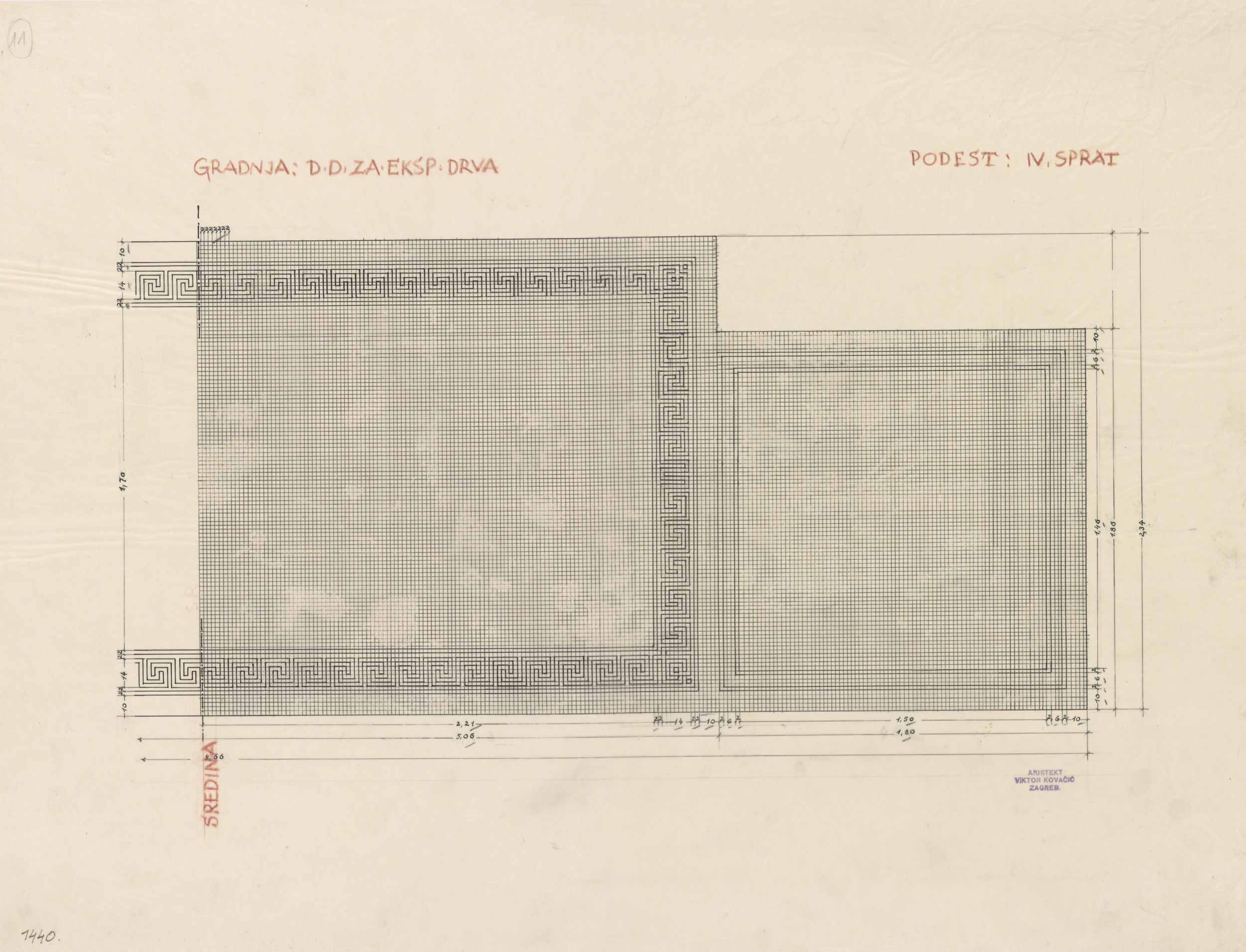 Viktor Kovačić, Stambena i trgovačka zgrada za eksploataciju drva, popločenje/četvrti kat/podest