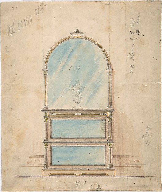 Anonymous, British, 19th century, Design for a Mirror-fronted Cabinet Topped with a Mirror