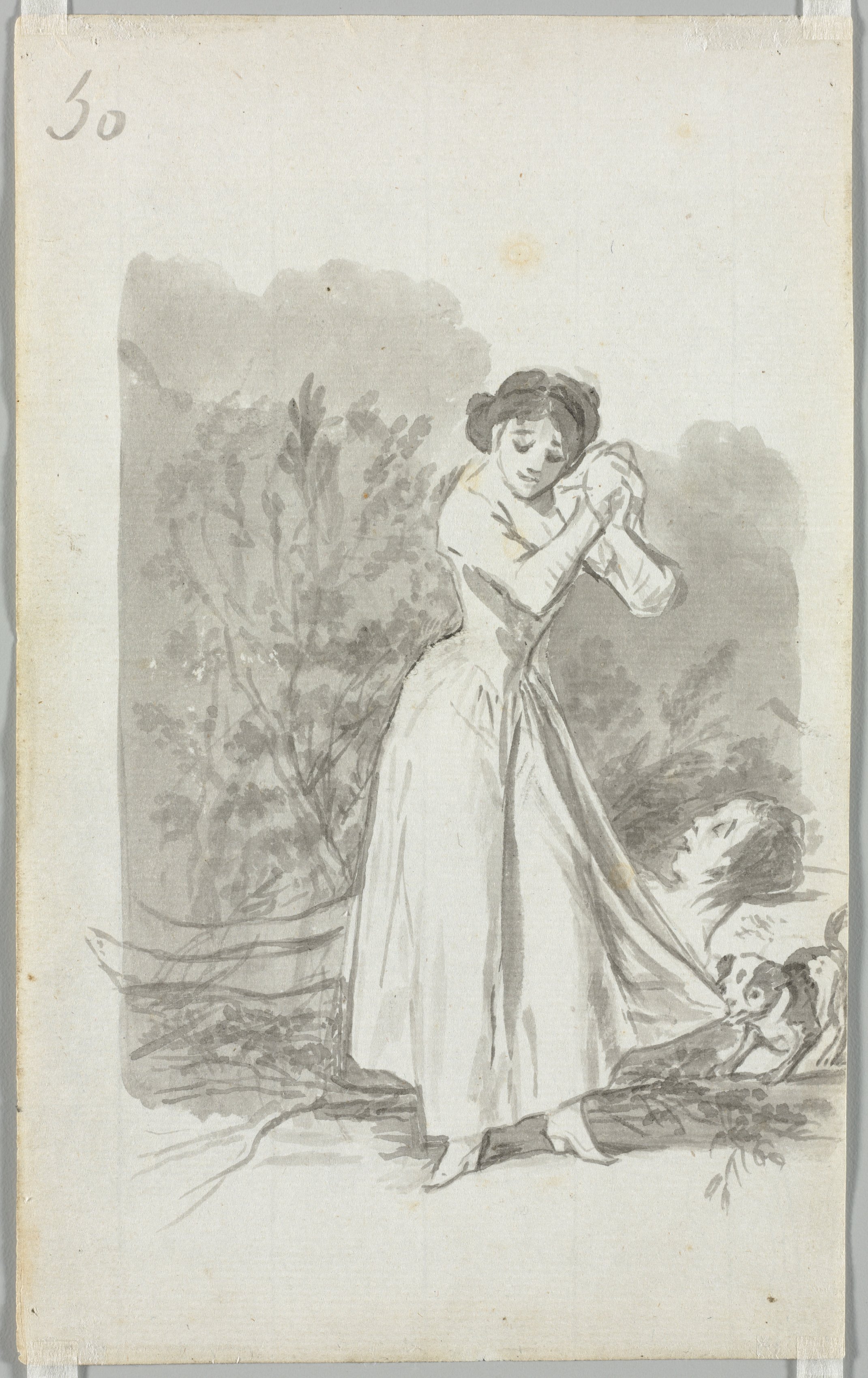 Francisco de Goya, Young Woman Wringing Her Hands over a Man's Naked Body, Folio 50 (verso)