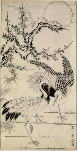 Ishikawa Toyonobu, Two Cranes and a Plum Tree