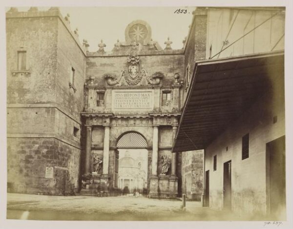 Parker, John Henry, Gates of Rome - Porta del Popolo, Exterior, A.D. 1562, built from a design of Michael Angelo, with the entrance to the English Chapel