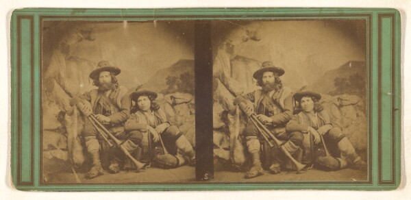 Unknown, [Genre: man and boy seated with muskets]