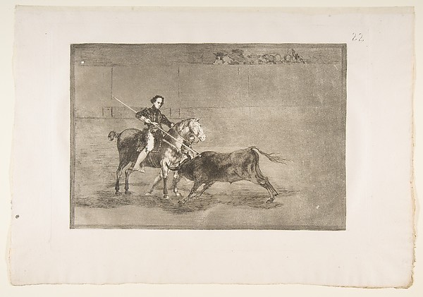 Goya (Francisco de Goya y Lucientes), Plate 22 from "La Tauromaquia": Manly courage of the celebrated Pajuelera in [the ring] at Zaragoza