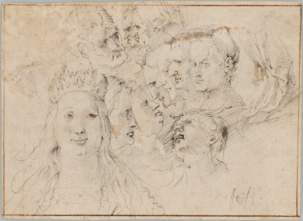 Hans Baldung Grien, Studies of Heads (recto); Studies of a Male Figure (verso)
