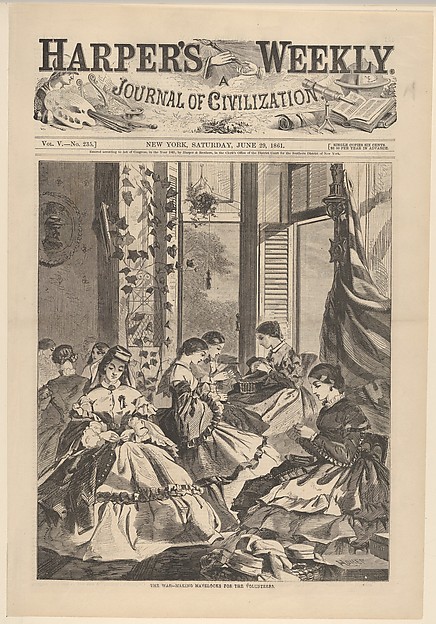 Winslow Homer, The War – Making Havelocks for the Volunteers (from "Harper's Weekly," Vol. 5, no. 235, cover)