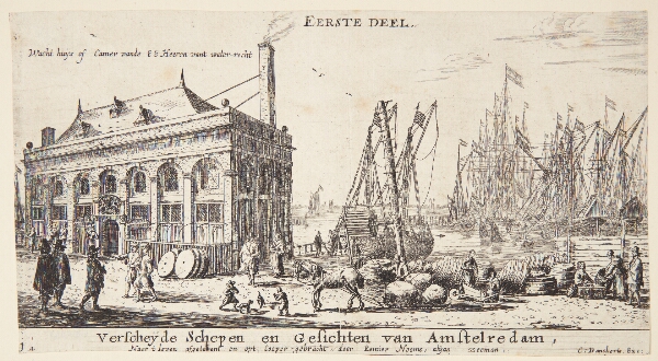 Reinier Zeeman, Amsterdams havn med vægterboden. Titelblad til "Forskellige skibe og udsigter fra Amsterdam"