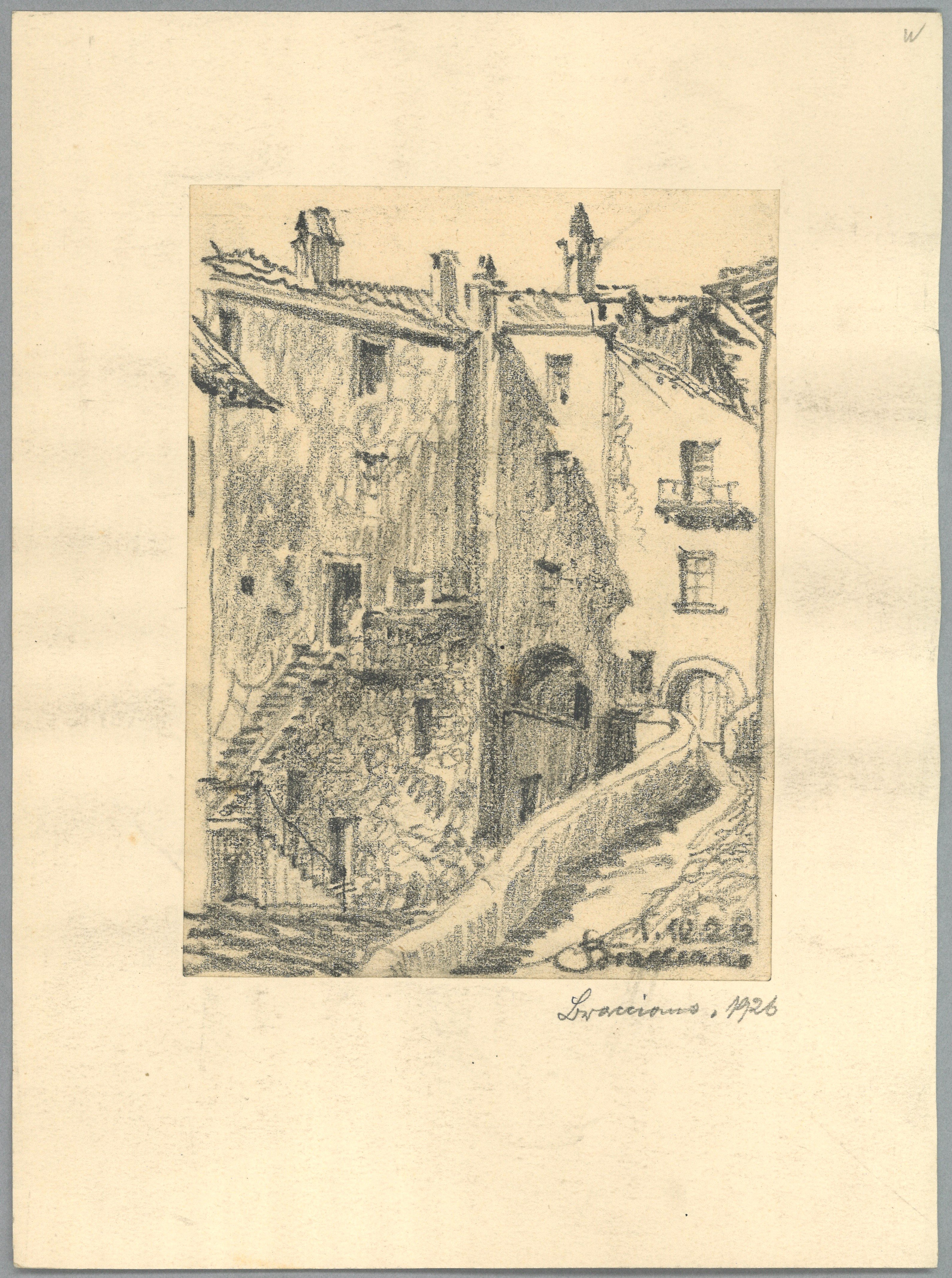 Otto Stiehl, Bracciano: Altstadtgasse mit Wohnhäusern