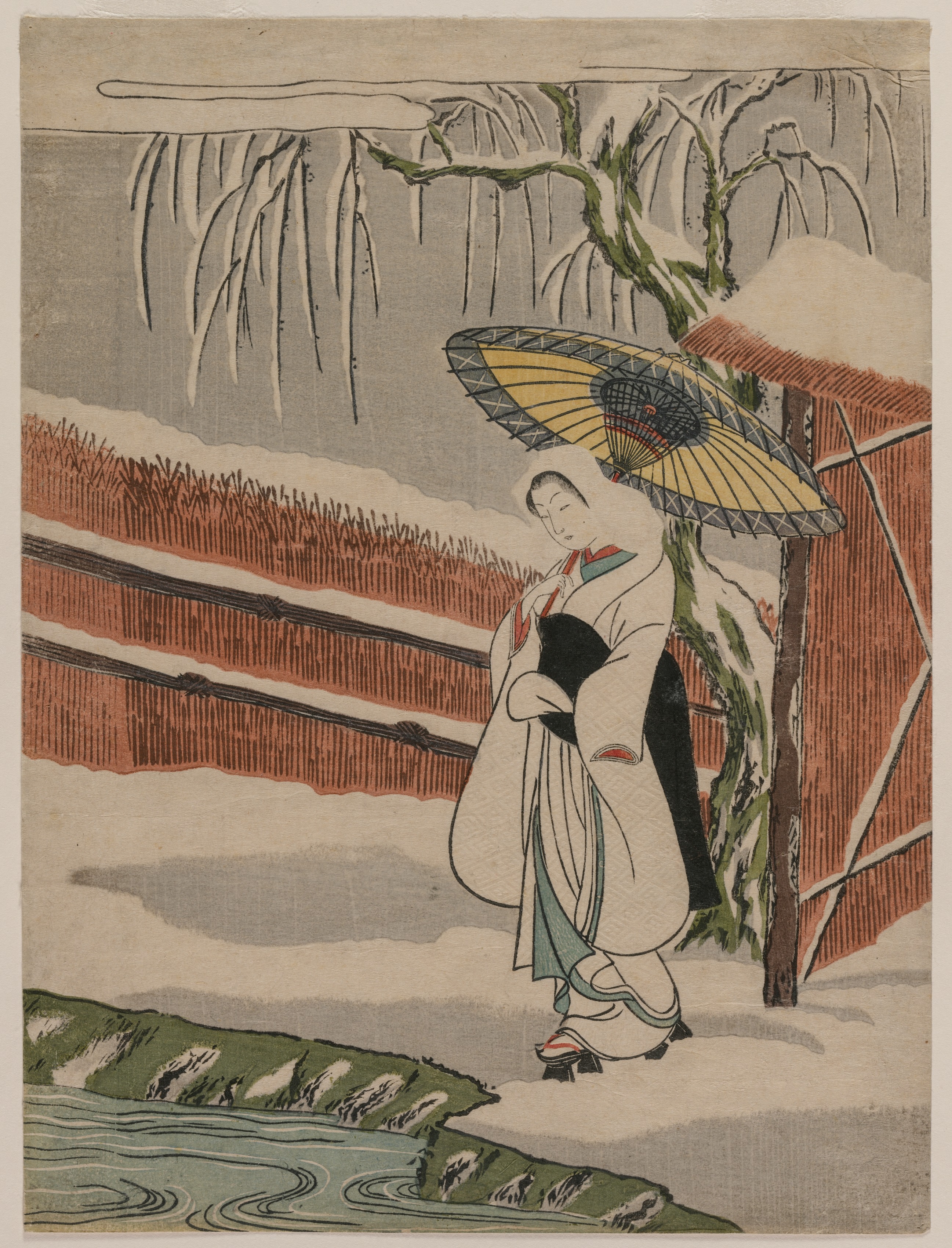 Suzuki Harunobu, The Heron Maiden Standing Beneath a Willow Tree