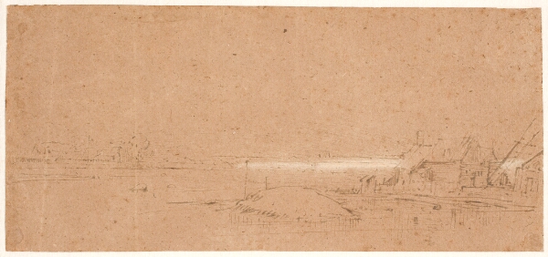 Rembrandt van Rijn, Udsigt mod Houtewael fra kornmøllen 'Fortuyn' (?) på Weesperzijde, Amsterdam