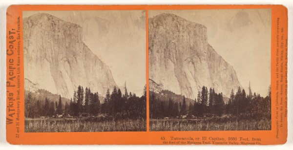 Carleton Watkins, Tutocanula, or El Capitan, 3600 feet, from the foot of the Mariposa Trail, Yosemite Valley, Mariposa Co.