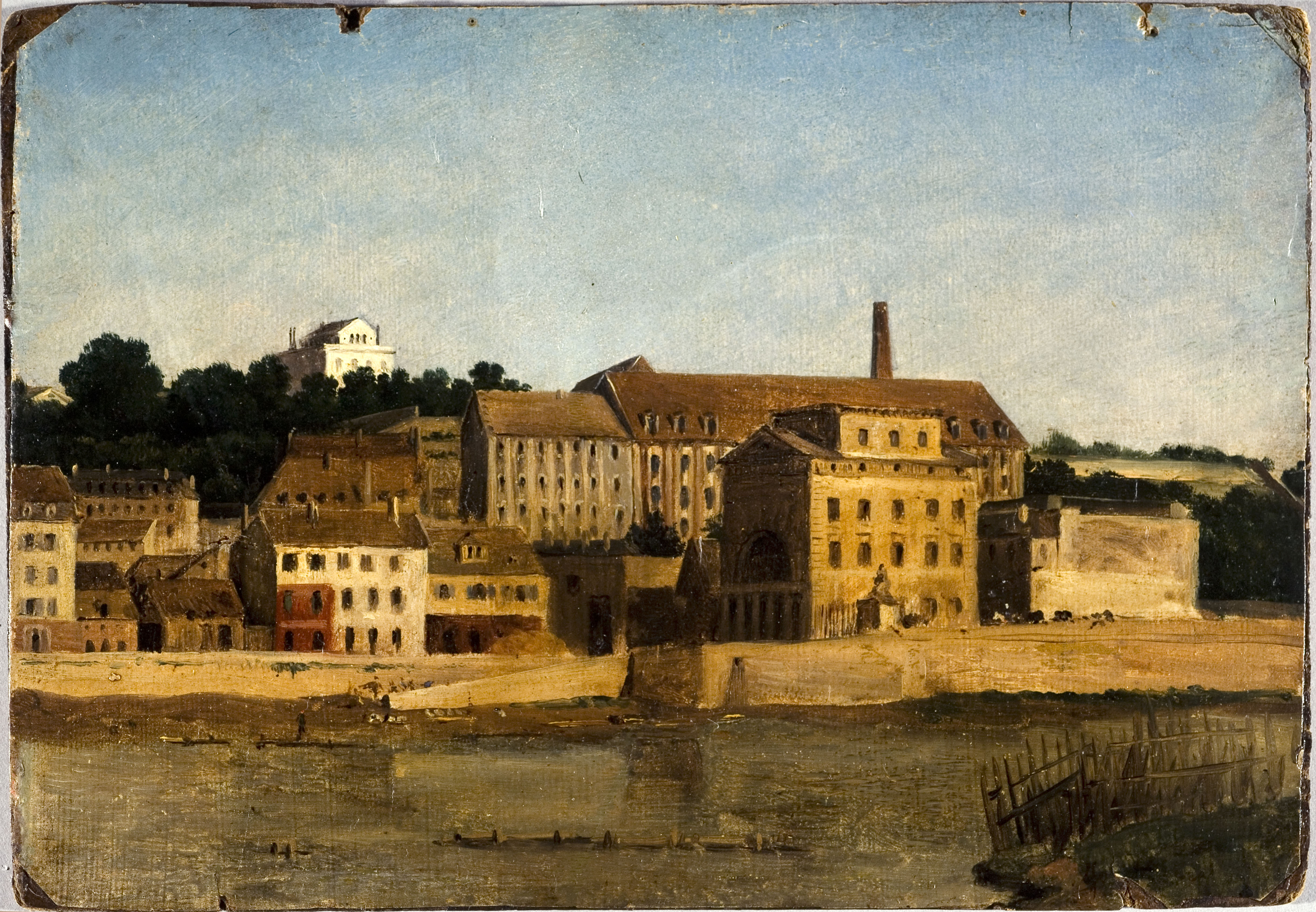 Anonyme, La raffinerie et le jardin Delessert, à Passy, vus de la rive gauche (vers 1820)