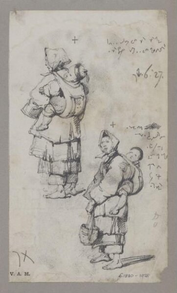 George Chinnery, Two drawings of a boatwoman with a child on her back