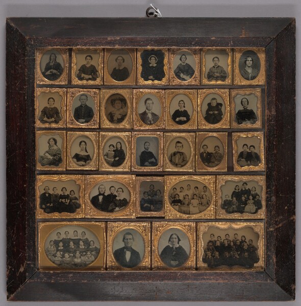 Unknown, [Twenty-seven ambrotypes and three tintype portraits within one wooden frame]