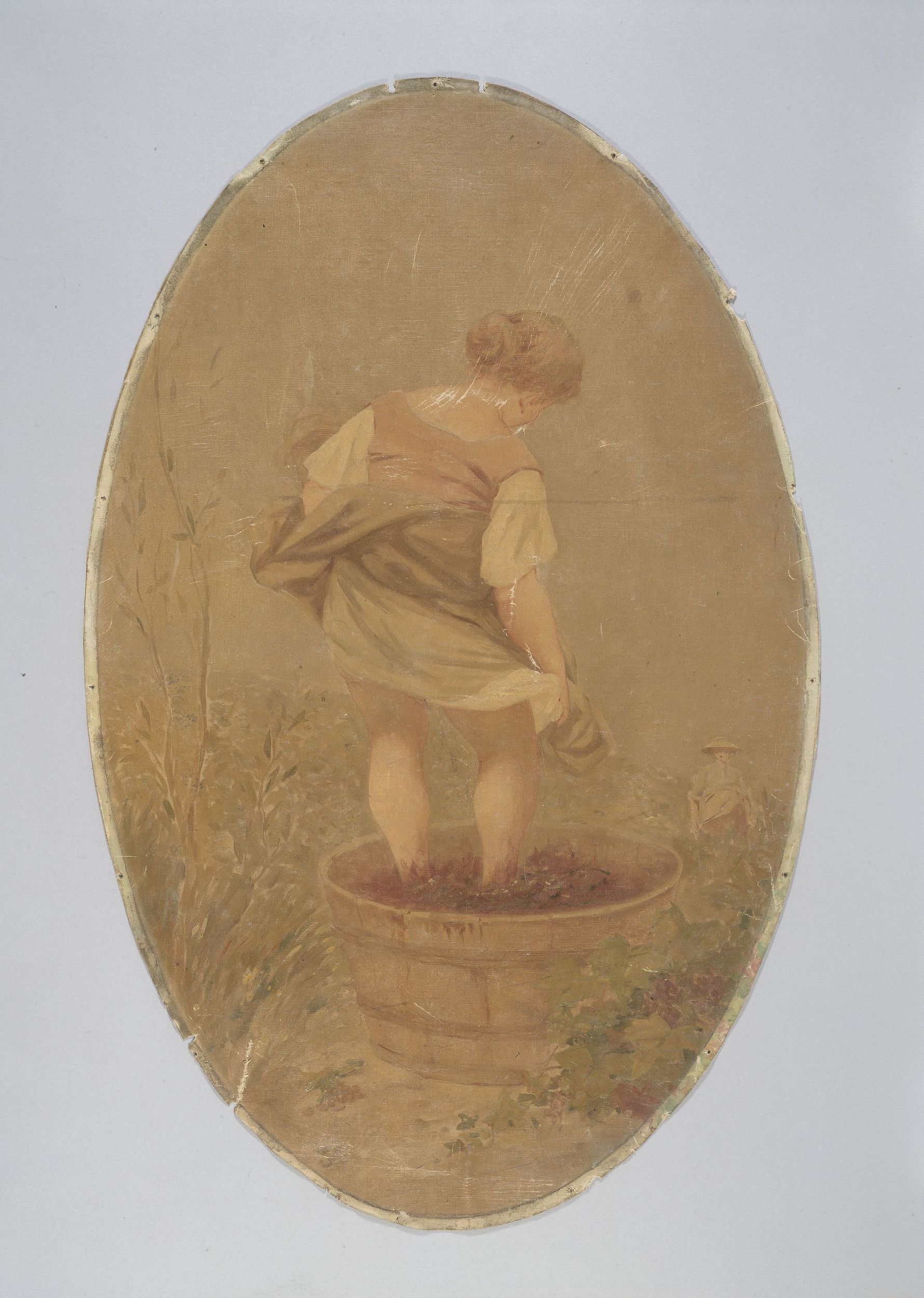Anonyme, Vendangeuse pressant le raisin. Peinture décorative pour le Café de Paris.