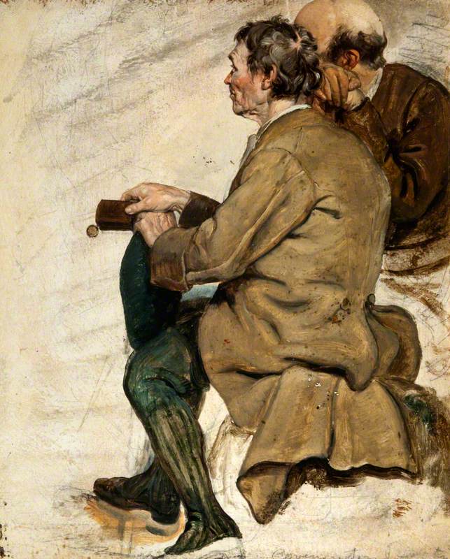 George Harvey, Two Seated Men (study for 'The Covenanters' Baptism')