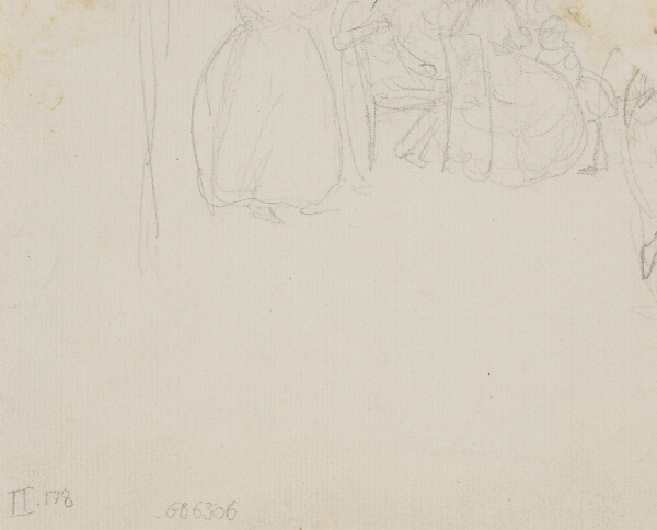 Wilhelm Marstrand, Blyantsudkast (overskåret) med del af selskabsscene