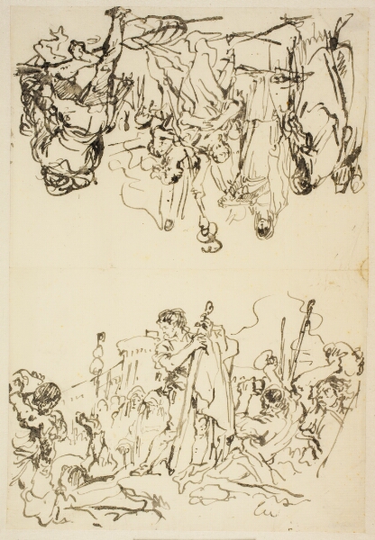 Giovanni Domenico Tiepolo, Den hellige Stefanus' martyrium, samt: Agrippina d.Æ.'s landgang i Brindisi med Germanicus' aske
