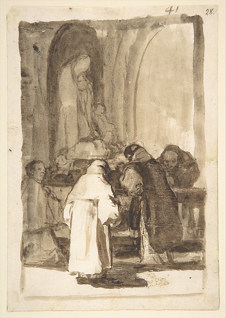 Goya (Francisco de Goya y Lucientes), Figures inside a church; page 41 from the "Images of Spain" Album (F)