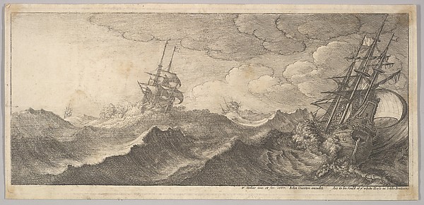 Wenceslaus Hollar, Warship in the trough of a wave