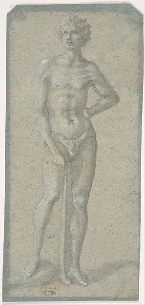 Domenico Veneziano, Standing Youth Holding a Club (recto); Temptation of Adam and Eve (verso)