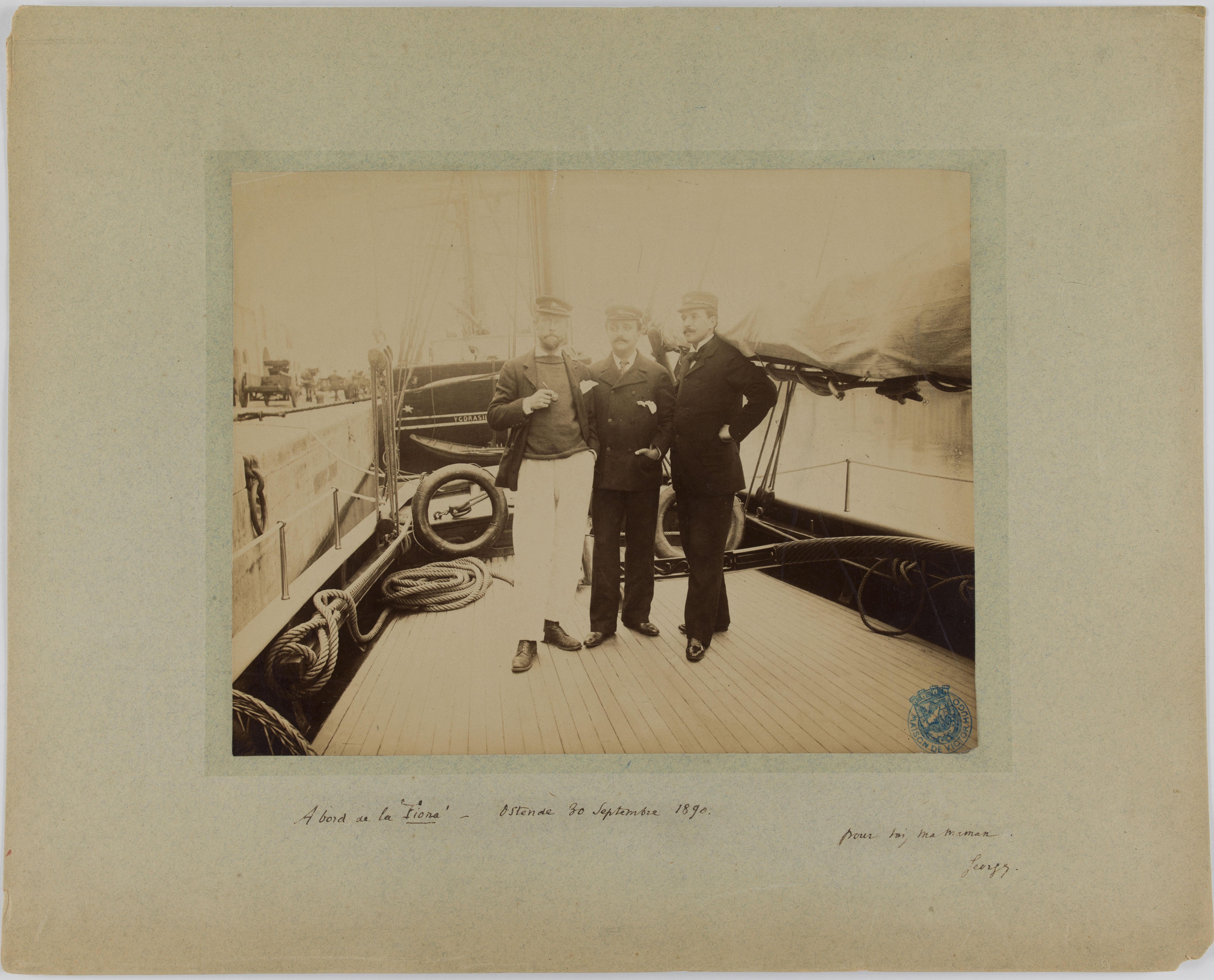 Anonyme, Georges Hugo à bord du bateau "La Fiona" à Ostende