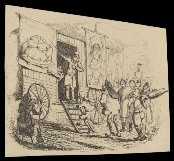 Unknown, Fairground showman at a 'freak show' booth