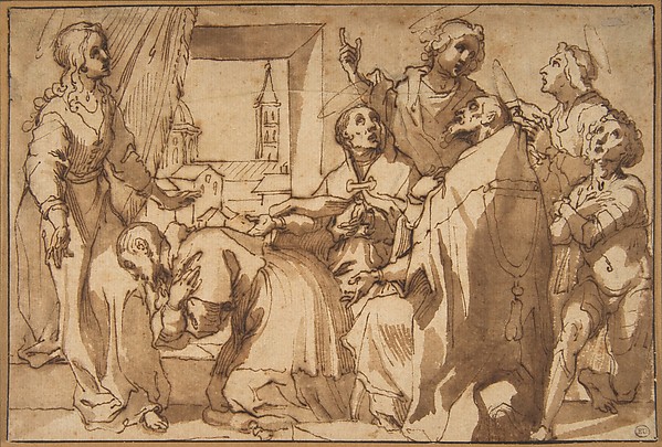 Francesco Vanni, Cardinal Paolo Sfondrato Kneeling Before Saint Cecilia, Accompanied by other Saints