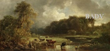 Eduard Schleich the Elder, Landscape with river+ cows