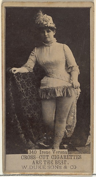 W. Duke, Sons & Co., Card Number 340, Irene Verona, from the Actors and Actresses series (N145-3) issued by Duke Sons & Co. to promote Cross Cut Cigarettes