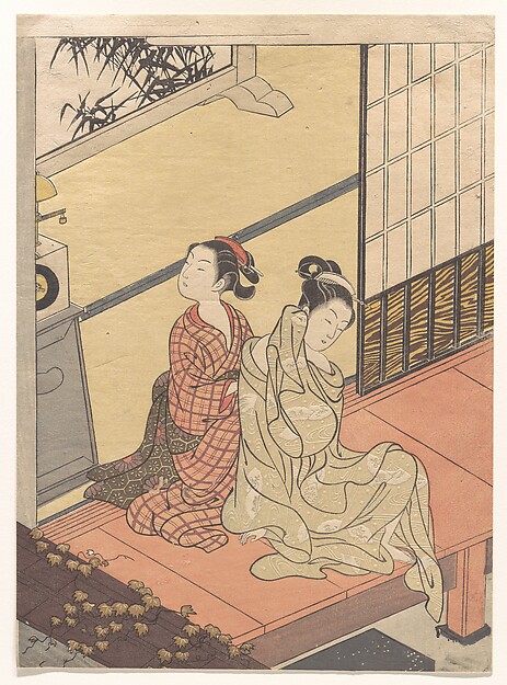 Suzuki Harunobu, Evening Chime of the Clock (Tokei no banshō), from the series “Eight Parlor Views” (Zashiki hakkei)