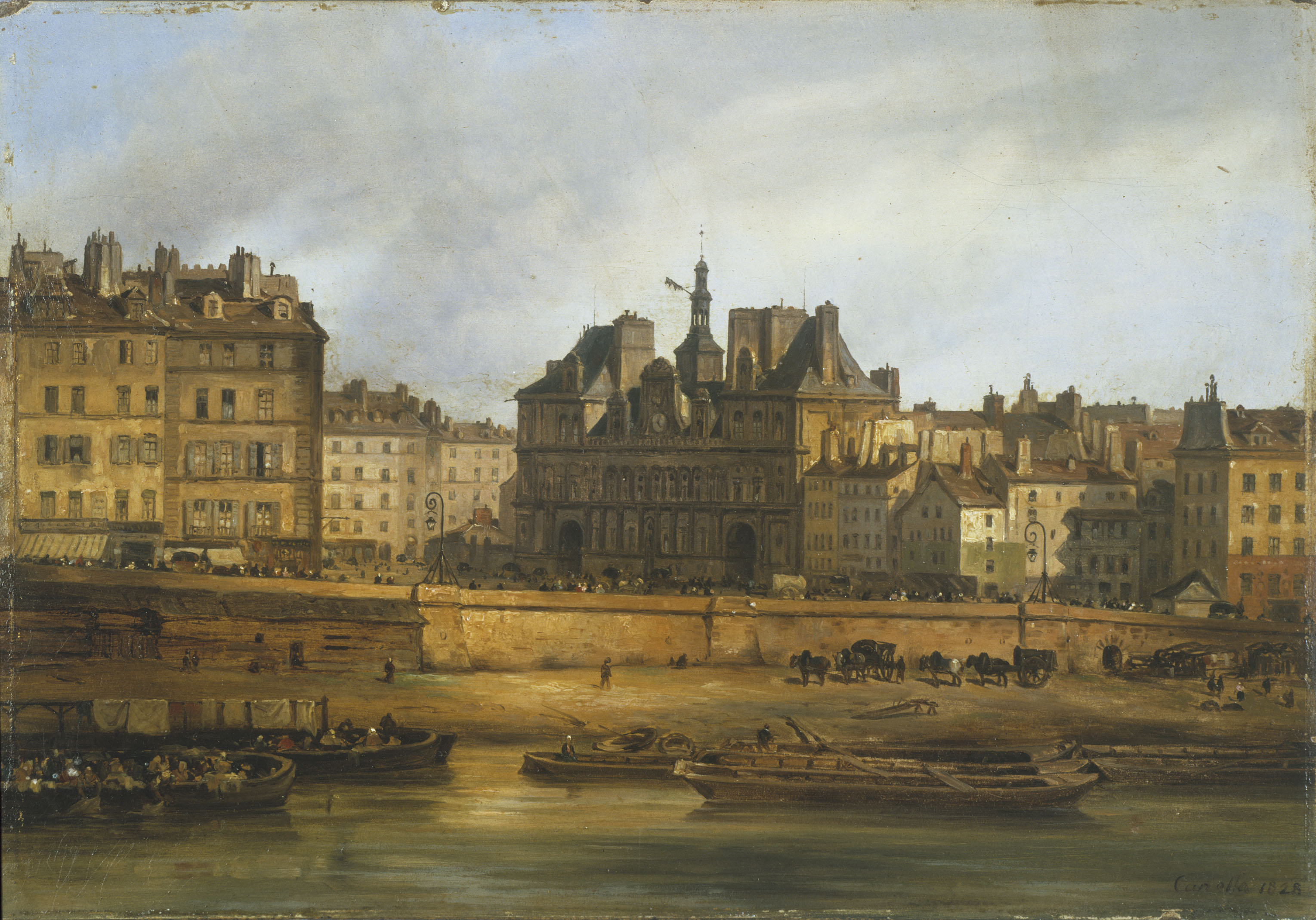 Giuseppe Canella, L'Hôtel de Ville et la place de Grève, vus de l'Ile de la Cité