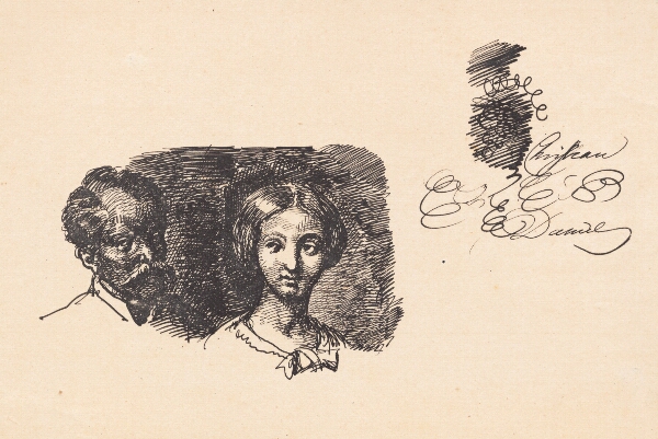 Wilhelm Marstrand, Studieblad med to hoveder og en skriftprøve
