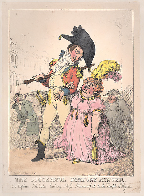 Thomas Rowlandson, The Successful Fortune Hunter, or Captain Shelalee Leading Miss Marrowfat to the Temple of Hymen