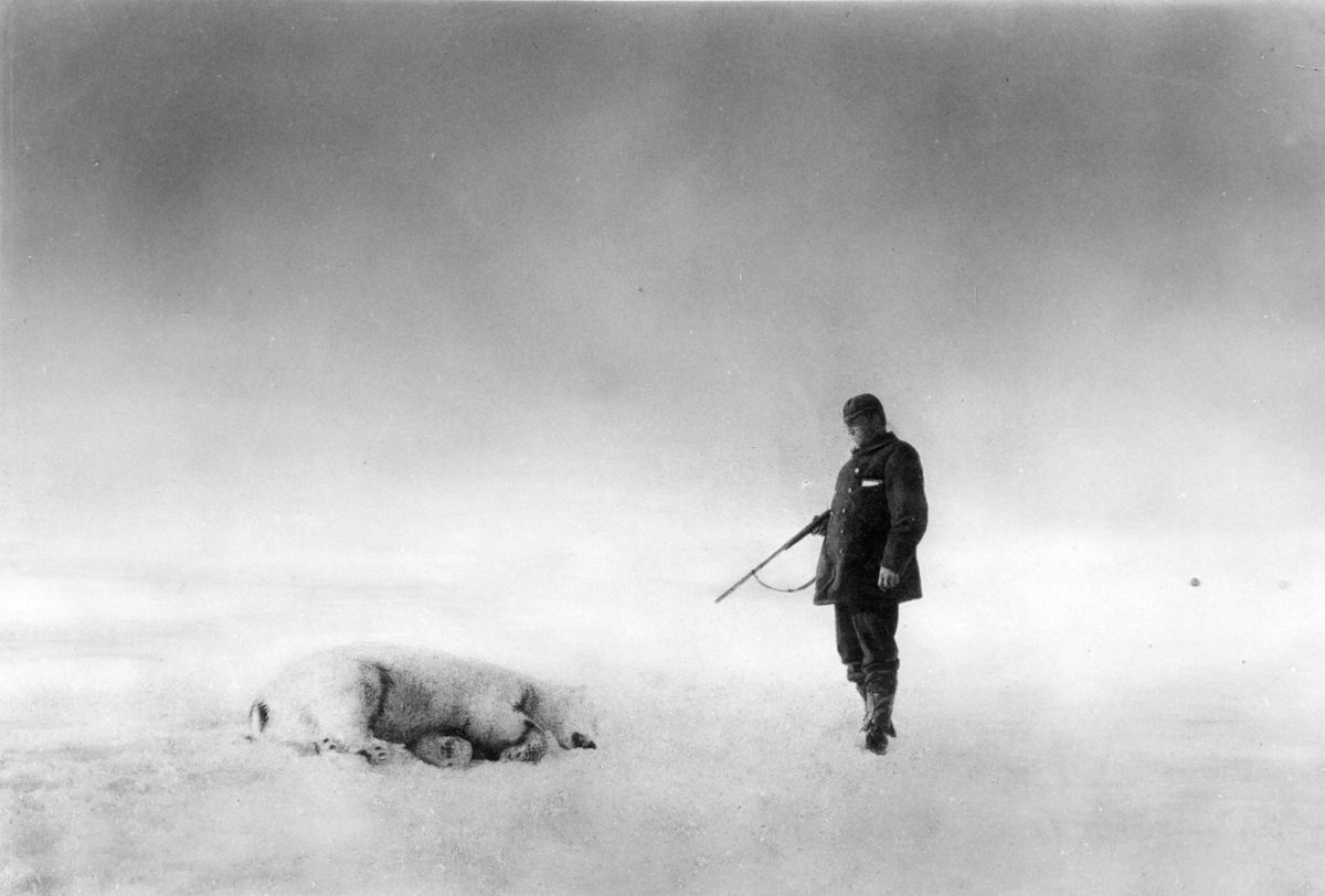 Nils Strindberg, S A Andrée vid skjuten isbjörn. Retuscherad version av gm.II-53